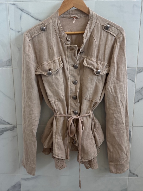 Free People Jackets & Blazers - Free People Emilia Utility Jacket with lace trim & tie waist details - size L